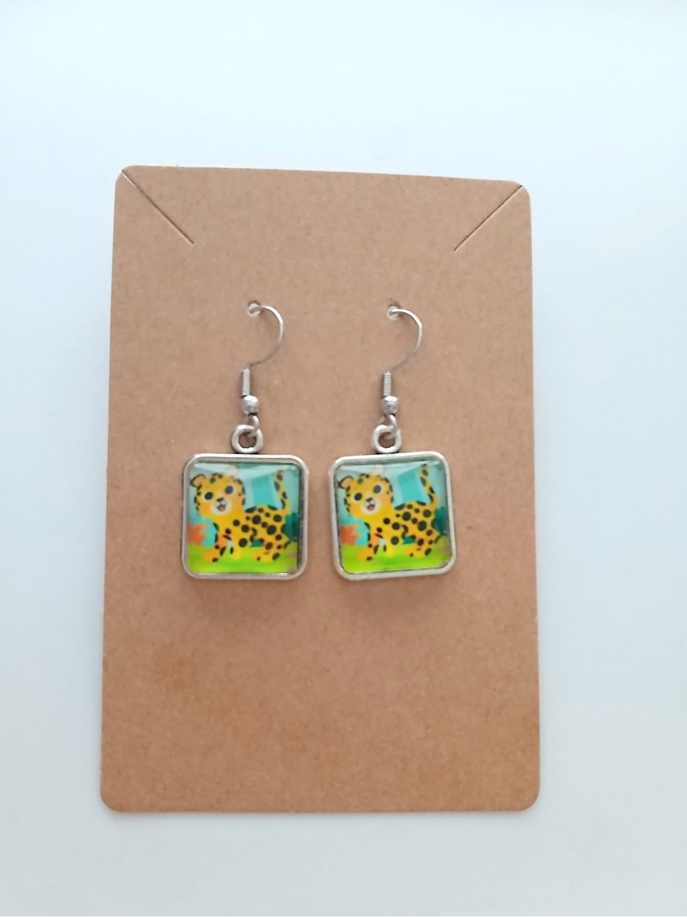 Fashion Jewelry Yellow and Turquoise Leopard Square Drop Earrings